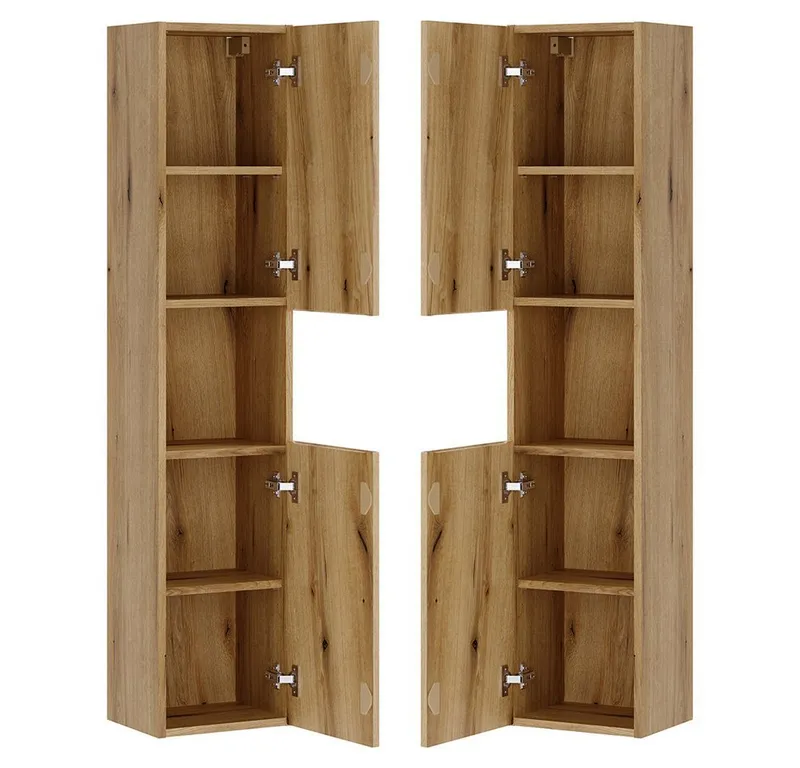 Lomadox Hochschrank NEWPORT-56-EVOKE Badschrank Eiche Rillen 30 cm Fach in Weiß grifflos Softclose Türen, Braun, – Produktbild 4 von 5