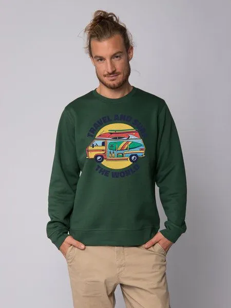 watapparel watapparel Sweatshirt Unisex Travel and surf, Bottle green, – Produktbild 2 von 4