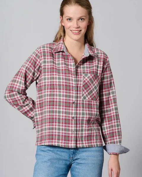 HempAge HempAge Karierte Bluse Hanf/Biobaumwolle, Barolo (rot), – Produktbild 1 von 4