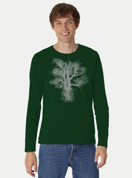 Peaces.bio - handbedruckte Biomode Peaces.bio - handbedruckte Biomode Bio-Herren-Langarmshirt "Chestnut", Flaschengrün, – Produktbild 2 von 2