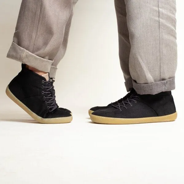 nahtur-design nahtur-design Barfußschuhe aus Bioleinen oder Loden, knöchelhoch, unisex, Schwarz, – Produktbild 1 von 5