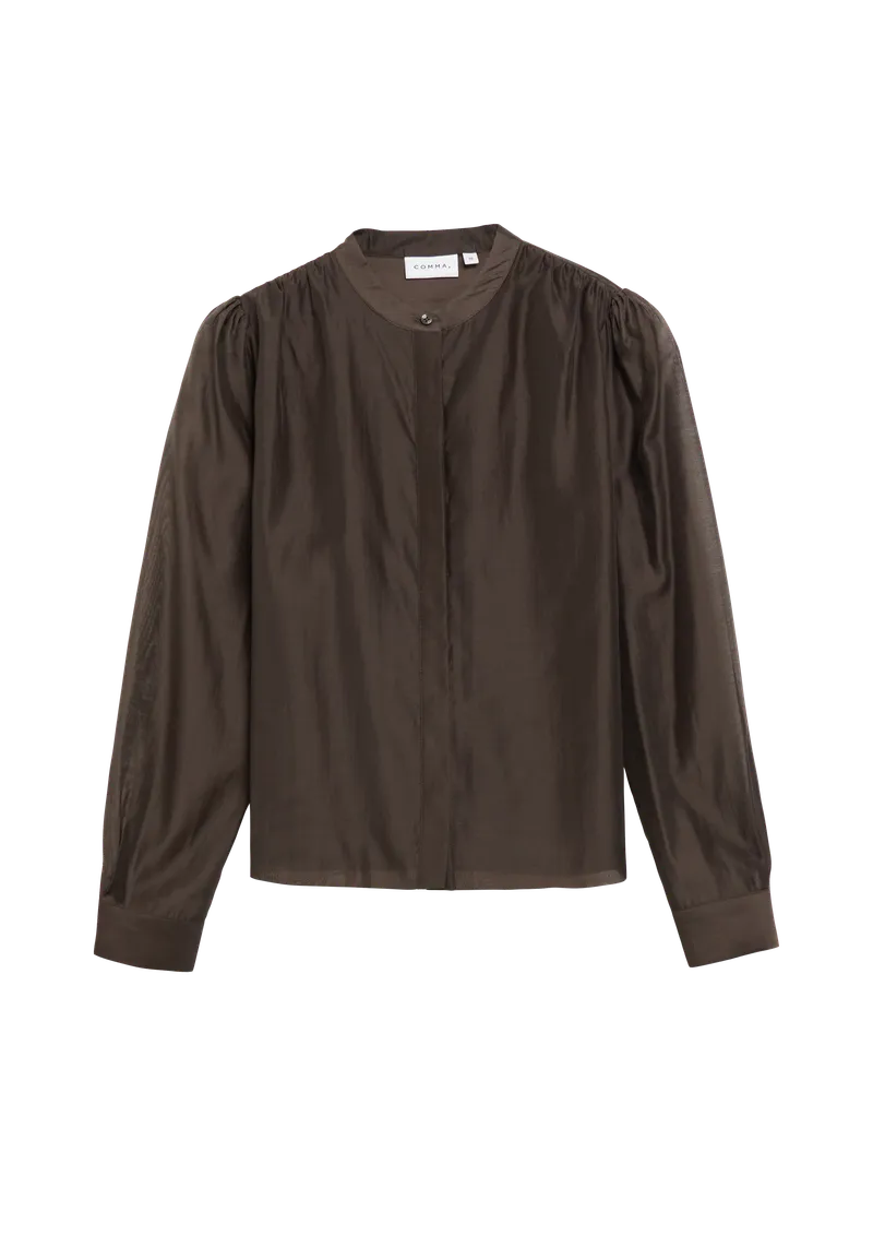 comma comma Verkürzte Bluse mit Raff-Details, Braun, – Produktbild 1 von 3