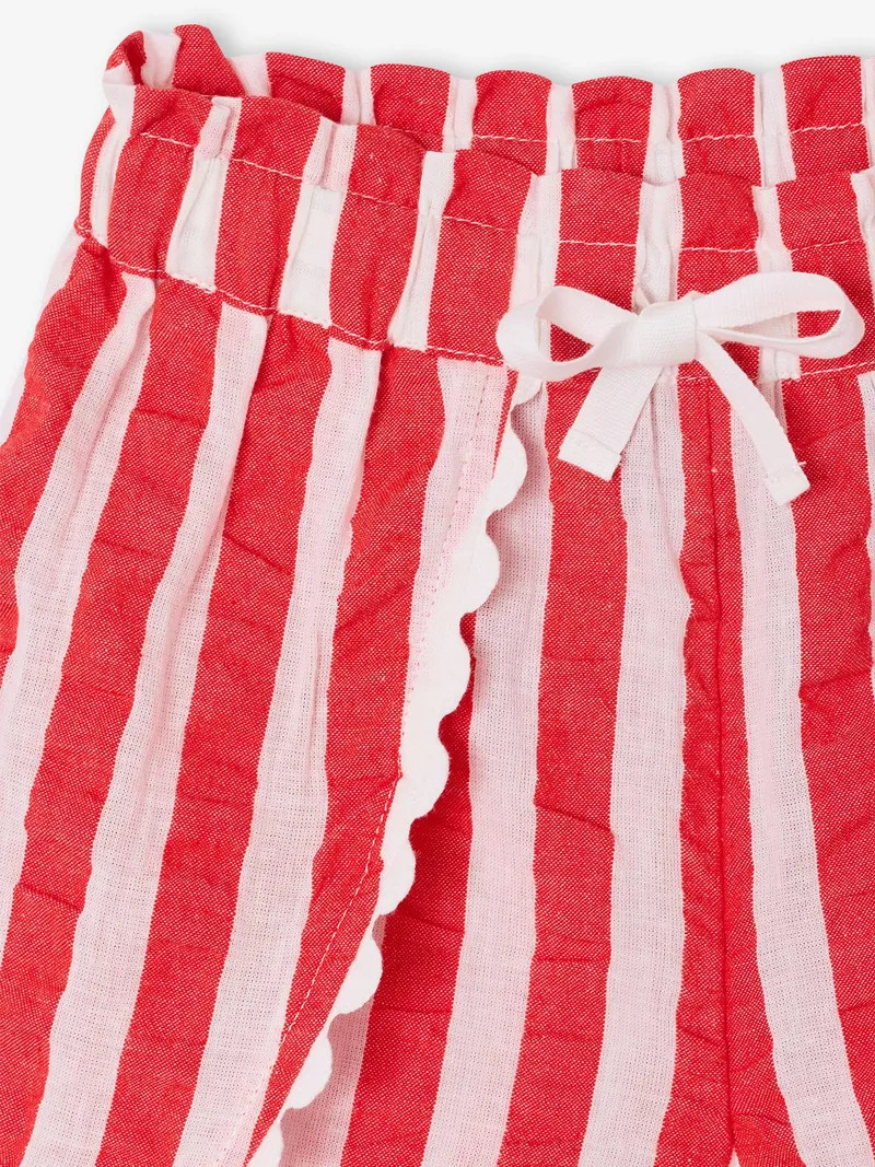 Vertbaudet Paperbag-Shorts Mädchen aus Seersucker, Rot gestreift, – Produktbild 3 von 4