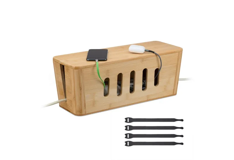 RELAXDAYS RELAXDAYS Kabelbox aus Bambus, (5-tlg), Braun, – Produktbild 1 von 5