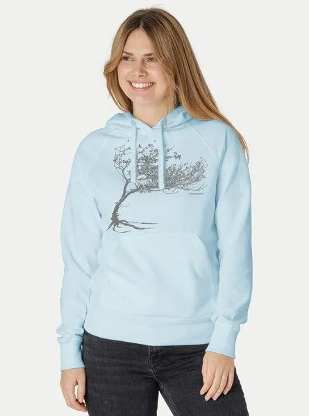Peaces.bio - handbedruckte Biomode Peaces.bio - handbedruckte Biomode Bio-Damen-Kapuzensweater "Windytree", Hellblau, – Produktbild 1 von 3