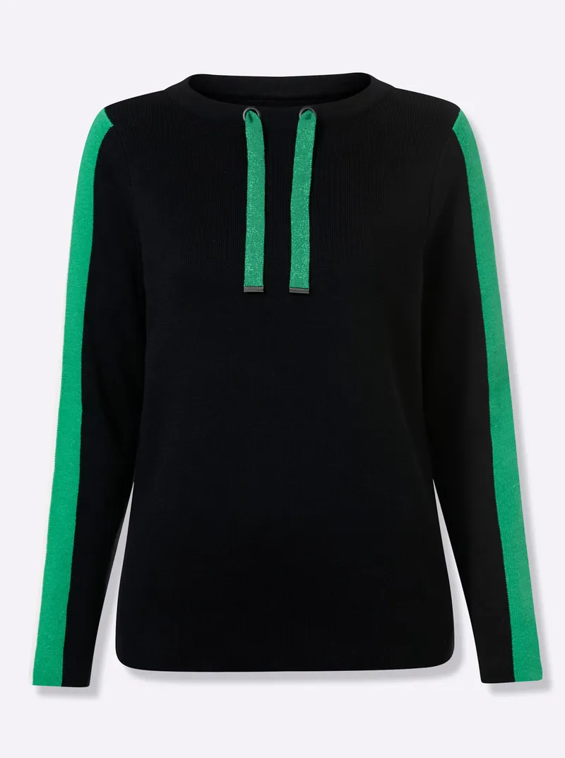 Witt Langarm-Pullover schwarz-grasgrün-gemustert, Schwarz-grasgrün-gemustert, – Produktbild 1 von 2