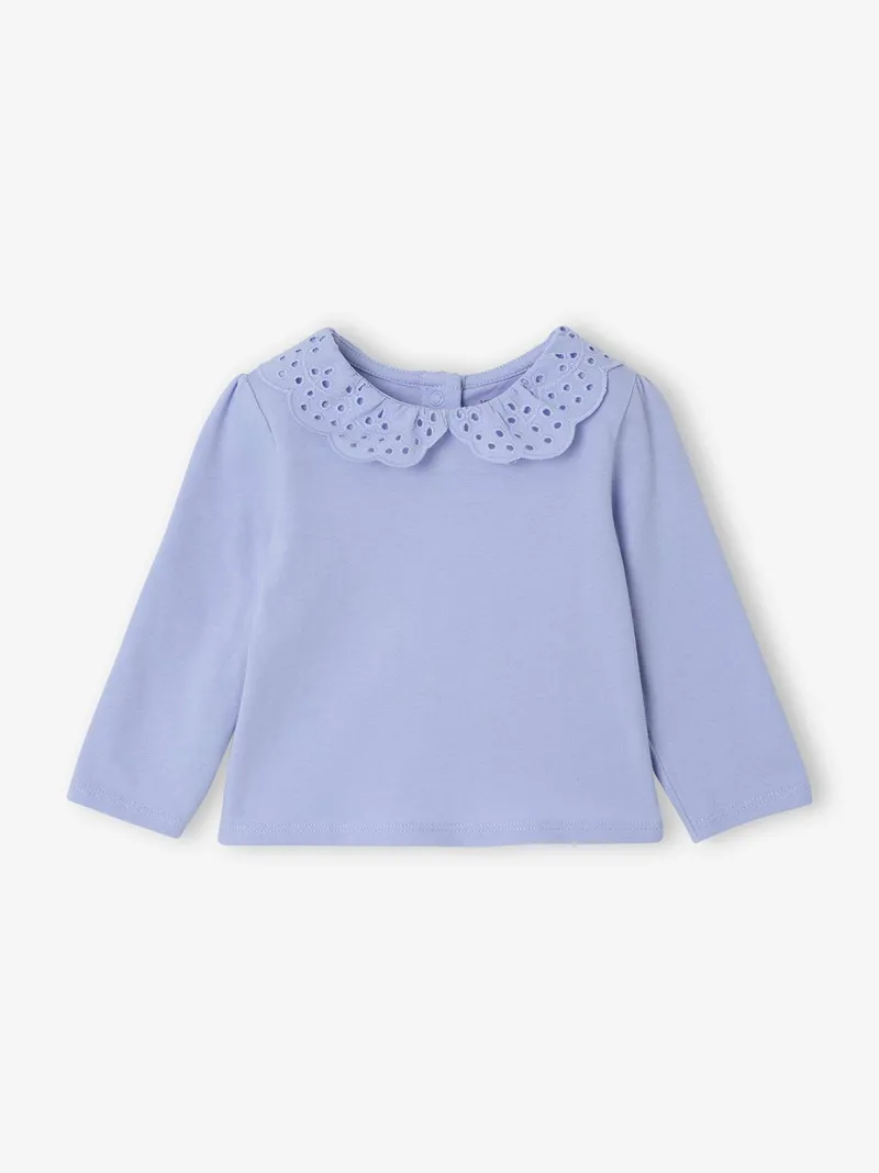 Vertbaudet Baby Shirt Kragen mit Lochstickerei, Blau, – Produktbild 2 von 4