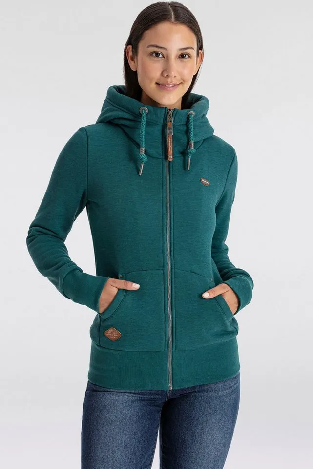 ragwear ragwear Sweatjacke NESKA ZIP O figurbetont in melierter Optik und mit großer Kapuze, Grün, – Produktbild 2 von 5