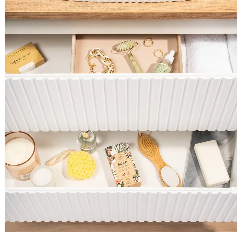 Lomadox Unterschrank NEWPORT-56-WHITE Waschtischunterschrank, weiß mit gerillter Front, ca. 60/57/39cm, Weiß, – Produktbild 3 von 5