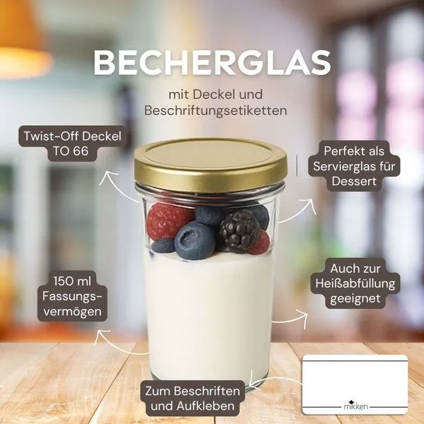 mikken mikken 20 Dessertgläser 150 ml – Einmachgläser mit Schraubdeckel, Gold, – Produktbild 2 von 3