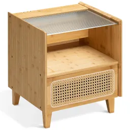 Navaris Nachttisch Navaris Bambus-Nachttisch mit Schublade, Ablage und Glasplatte Braun – Produktbild 1 von 1
