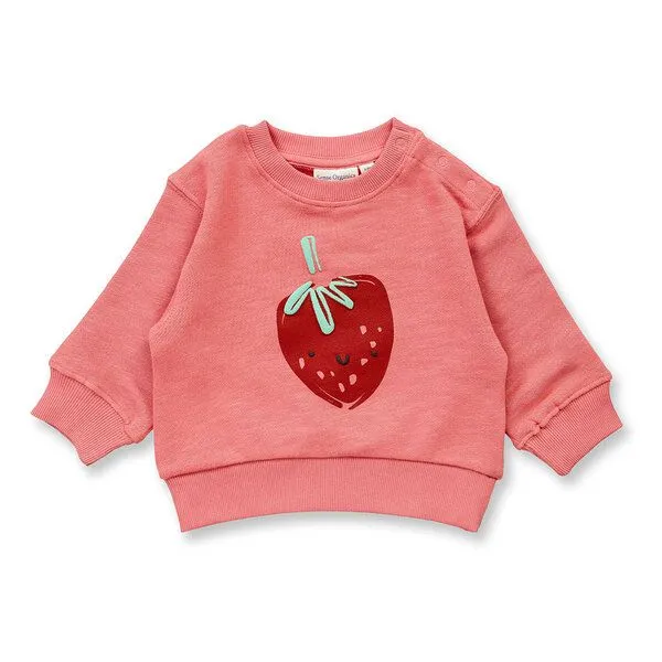 Sense Organics Sense Organics Baby Sweatshirt, Modell SIAM, Erdbeer-druck auf pfirsichrosa, – Produktbild 1 von 4