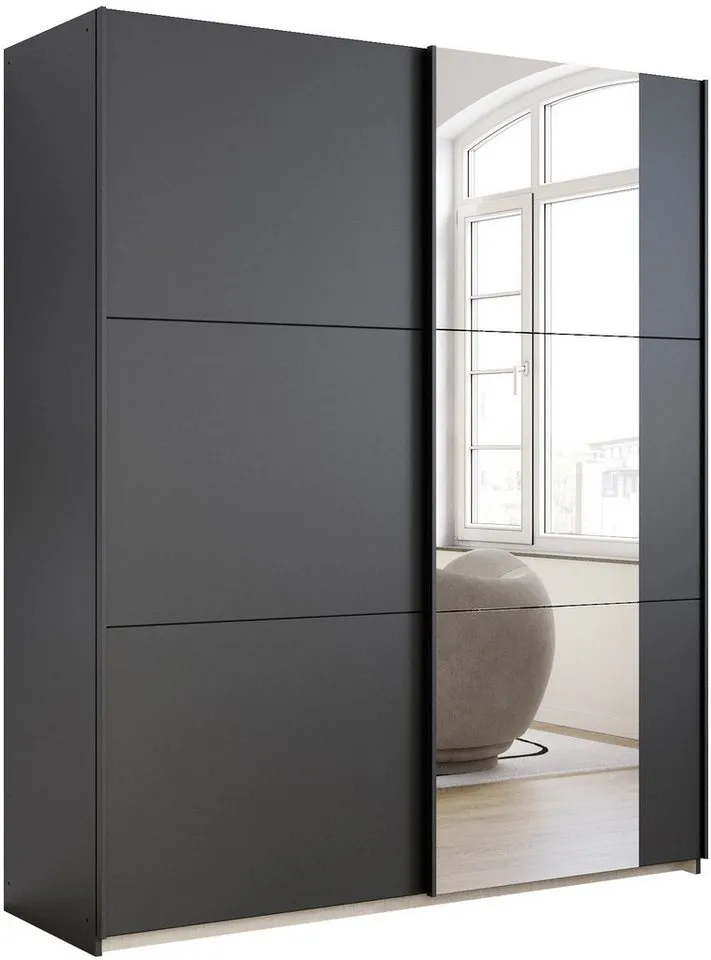 Rauch Rauch Schwebetürenschrank Kleiderschrank Drehtürenschrank Schrank Garderobe KRONACH (in 3 Ausstattungen BASIC/CLASSIC/PREMIUM, Breiten 131/175/218/261 cm) optional ohne, mit 1 oder 2 Spiegel, viel Stauraum MADE IN GERMANY, Grau, – Produktbild 2 von 8