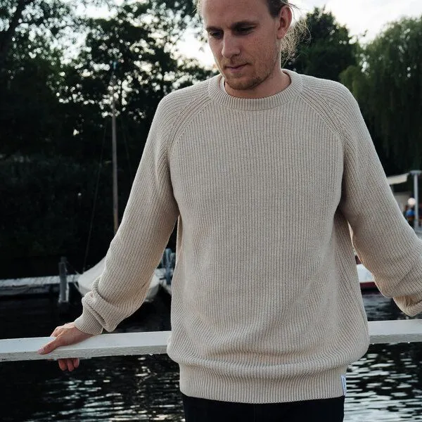 SALZWASSER SALZWASSER RAGO Strickpullover (Herren) aus 100% Bio-Baumwolle (GOTS), Naturweiß (weiss), – Produktbild 3 von 4