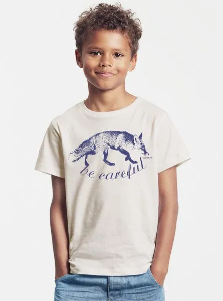 Peaces.bio - handbedruckte Biomode Peaces.bio - handbedruckte Biomode Bio-Kinder T-Shirt Be Careful, Natur, – Produktbild 3 von 3