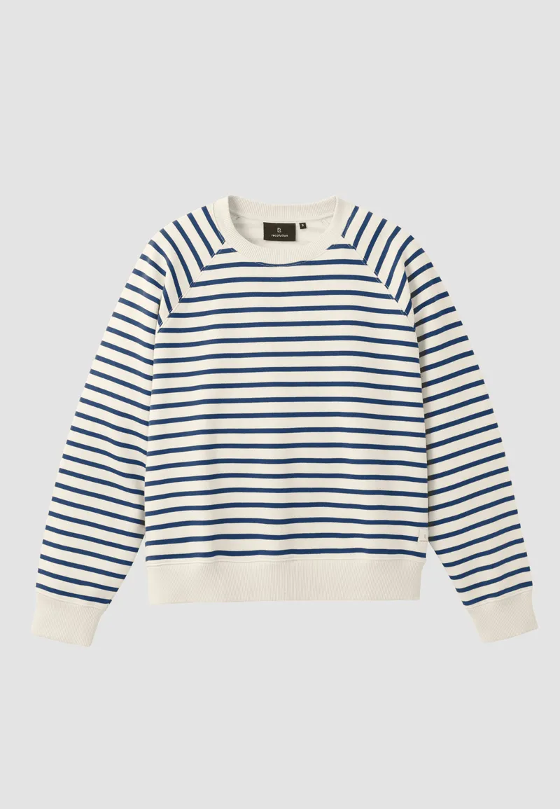 recolution Recolution Damen vegan Sweatshirt Allamanda Stripes Vintage Blau, Dunkelblau, – Produktbild 1 von 2
