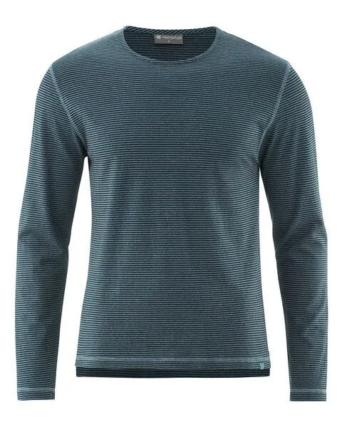 HempAge HempAge Herren Langarmshirt gestreift Hanf/Biobaumwolle, Black(blau), – Produktbild 2 von 3