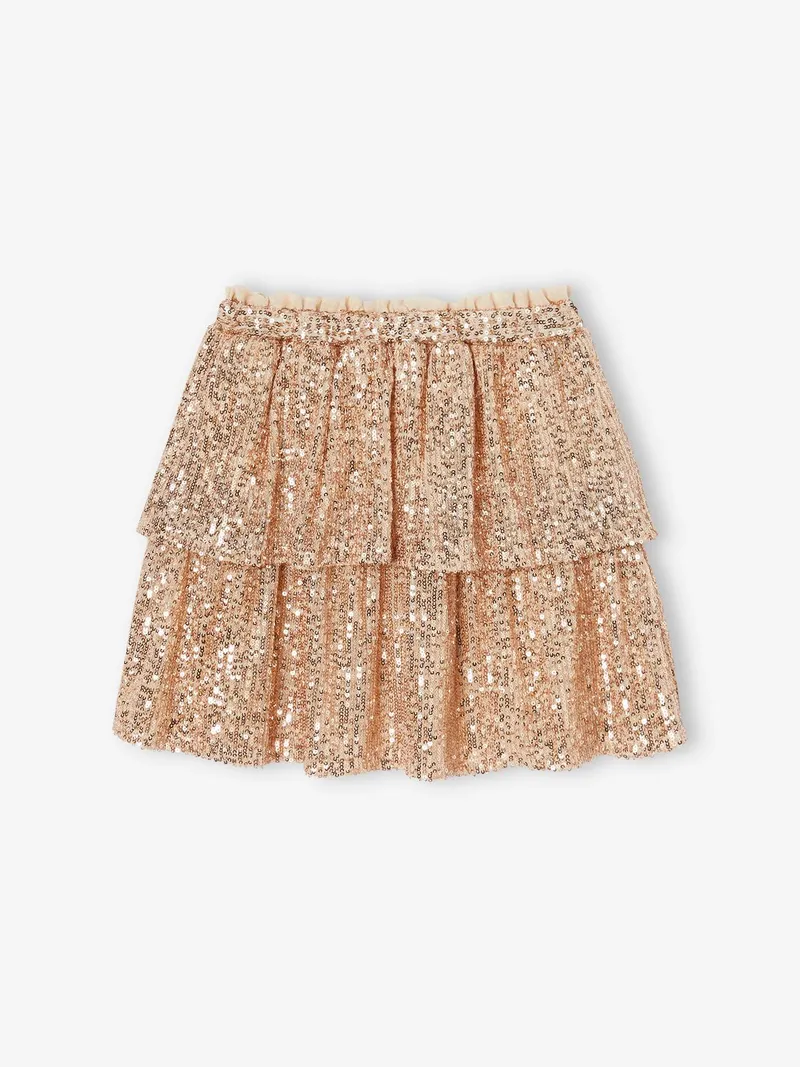 Vertbaudet Weihnachtlicher Mädchen Volantrock mit Pailletten ene pailletten capsule, Goldene pailletten capsule, – Produktbild 3 von 4