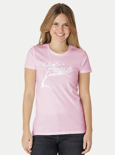 Peaces.bio - handbedruckte Biomode Peaces.bio - handbedruckte Biomode Bio-Damen-T-Shirt "Windy Tree", Rosa, – Produktbild 1 von 3