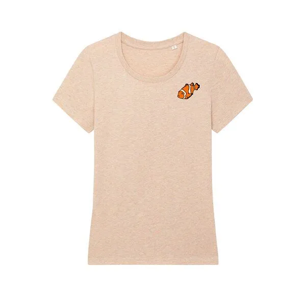 Spangeltangel Spangeltangel T-Shirt bedruckt, "Clownfisch", nachhaltig, Biobaumwolle, Brustprint, Damen, Kurzarmshirt, Damenshirt, Frauen, bio, Rosé (bunt meliert), – Produktbild 1 von 3