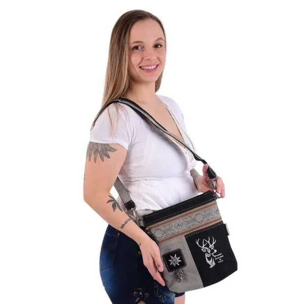 Domelo Domelo Umhängetasche. Canvas Trachtentasche mit Hirsch-Motiv, grau/ schwarz – Produktbild 4 von 8
