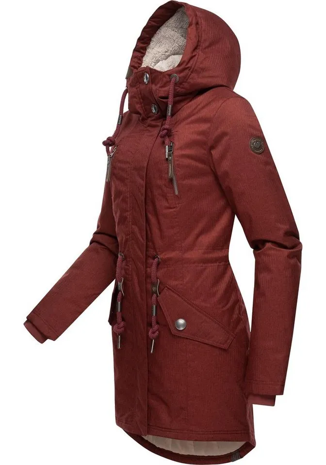 ragwear ragwear Wintermantel Elsie Melange Wasserdichter Winterparka mit Kapuze und Teddyfleece, Rot, – Produktbild 2 von 3