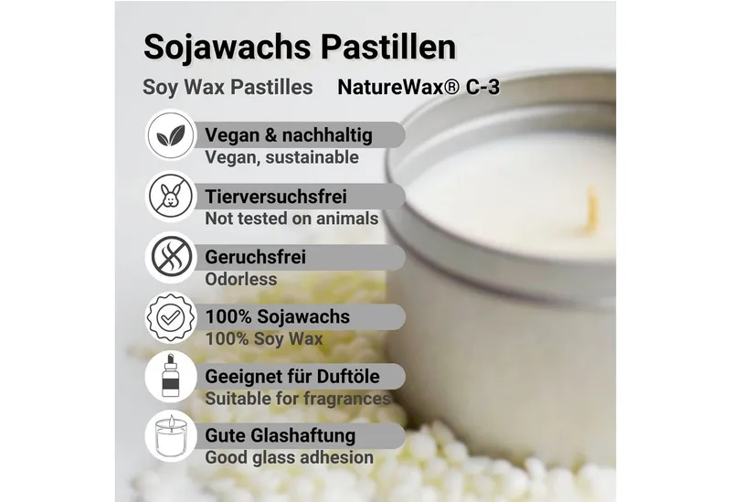 DistrEbution Bastelnaturmaterial Sojawachs Kerzenwachs, 1-20kg Pastillen, Natürliche Behälterkerzen, C-3 für Teelichter und Duftkerzen – Produktbild 3 von 4