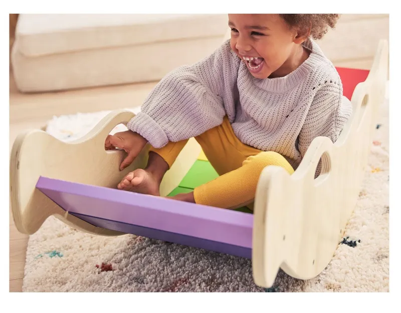 lupilu Einzelschaukel Holz Balancewippe Kinder Birkensperrholz mit 4 Griffen ab 2 Jahren, Beige, – Produktbild 5 von 5