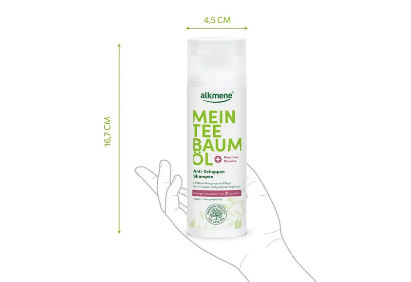 Alkmene Alkmene Haarshampoo Teebaumöl Anti Schuppen Shampoo weniger Schuppen in 2 Wochen - vegan, 1-tlg. – Produktbild 5 von 5