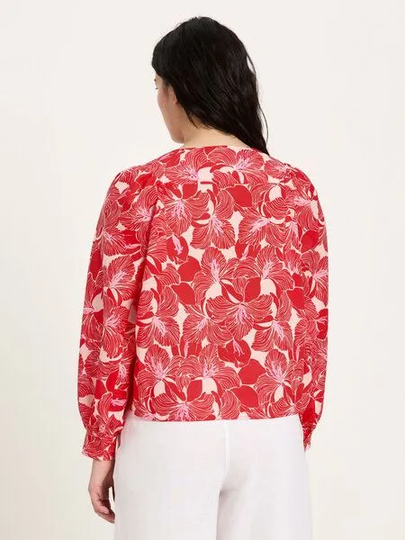 LANIUS LANIUS Bluse mit Kräuseln (GOTS) aus Bio-Baumwolle, Print bloom red, – Produktbild 4 von 4