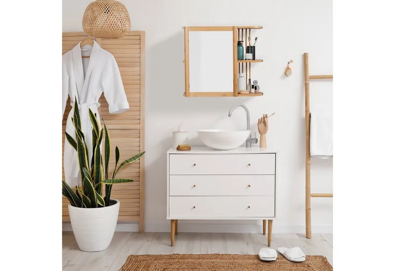 RELAXDAYS RELAXDAYS Badregal Bambus Wandregal mit Spiegel, 1-tlg., Braun, – Produktbild 2 von 5