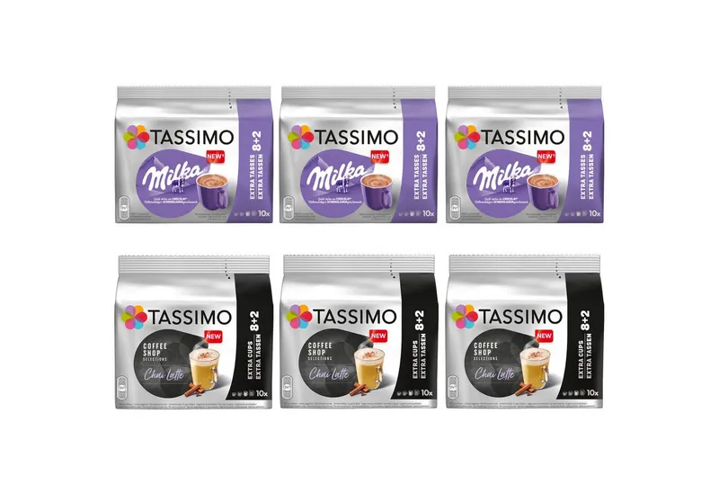 Tassimo Tassimo Kaffee Kapseln Choco-Chai-Paket je 3 Packungen Milka & Chai Latte 60 Getränke, (Packung, 6er Pack), Abwechslungsreicher Genuss für zu Hause – Produktbild 1 von 4