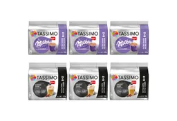Tassimo Tassimo Kaffee Kapseln Choco-Chai-Paket je 3 Packungen Milka & Chai Latte 60 Getränke, (Packung, 6er Pack), Abwechslungsreicher Genuss für zu Hause – Produktbild 1 von 1