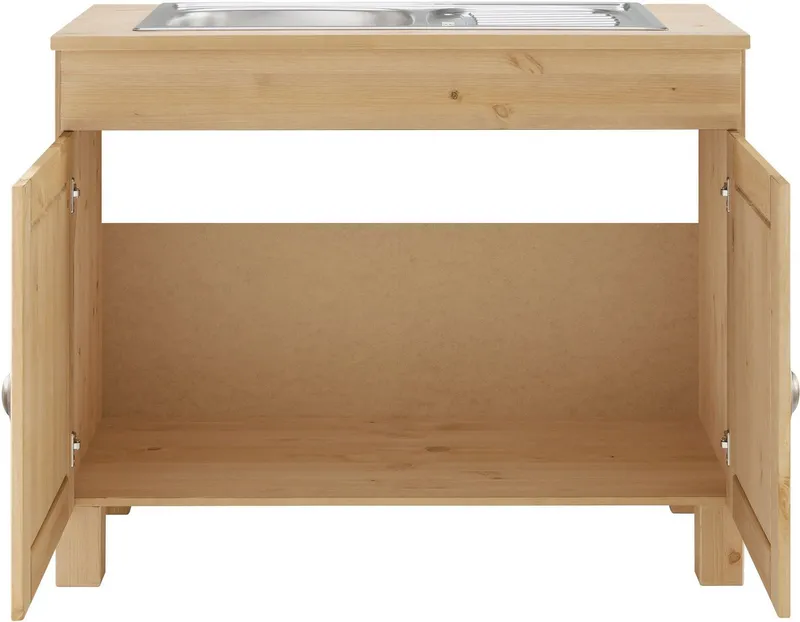 Home affaire Spülenschrank Oslo 100 cm breit, in 2 Tiefen, inklusive Einbauspüle aus Edelstahl, Beige, – Produktbild 4 von 5