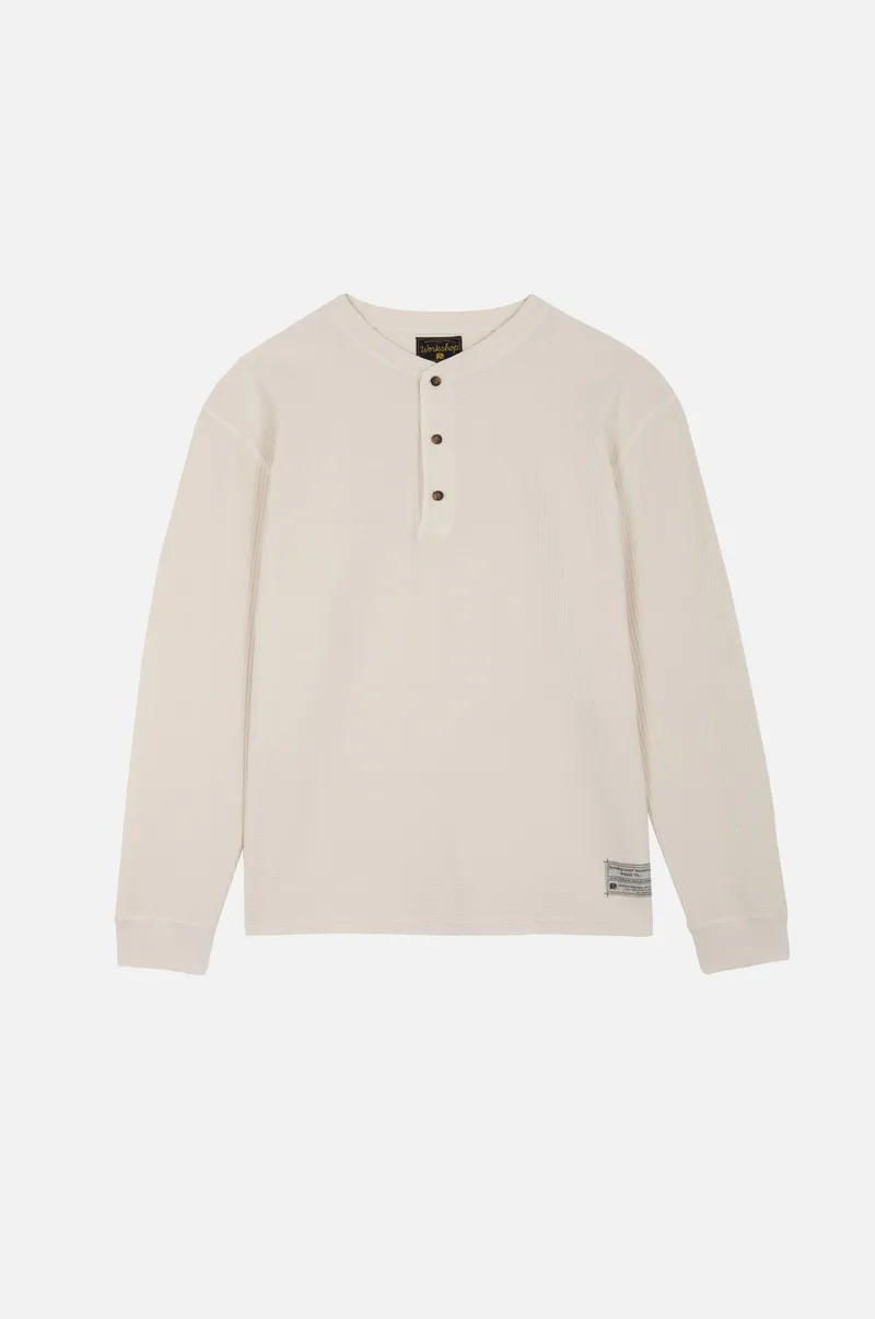 Trendsplant Trendsplant Herren vegan Langärmeliges Deck Waffle Henley Antique White, Weiß, – Produktbild 1 von 2