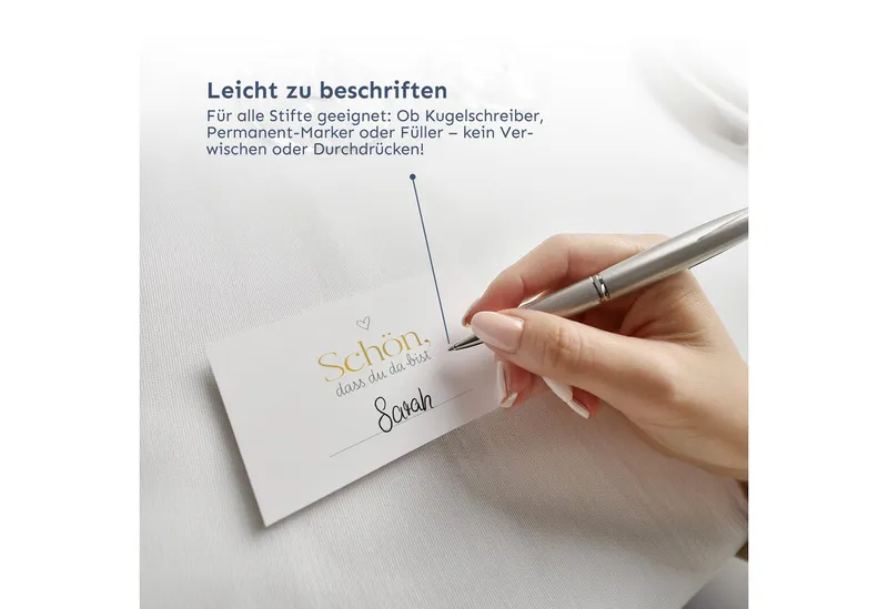 white & ivory Papierdekoration Platzkarte herz gold "schön, dass du da bist", 50 Stück, Tischkarten – Produktbild 4 von 5