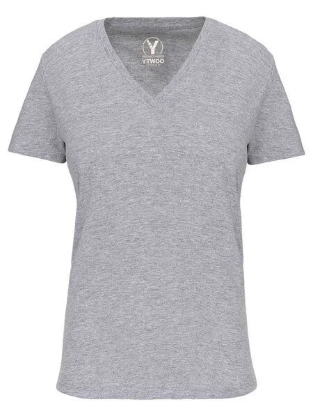 YTWOO YTWOO Basic Damen T-Shirt mit V-Ausschnitt aus Bio-Baumwolle in Conversion, Oxford grey, – Produktbild 2 von 2