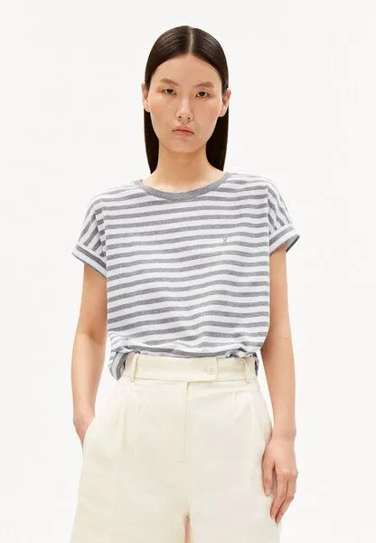 ARMEDANGELS ARMEDANGELS IDAARA STRIPES Damen T-Shirt aus Bio-Baumwolle, White-silver melange, – Produktbild 1 von 4