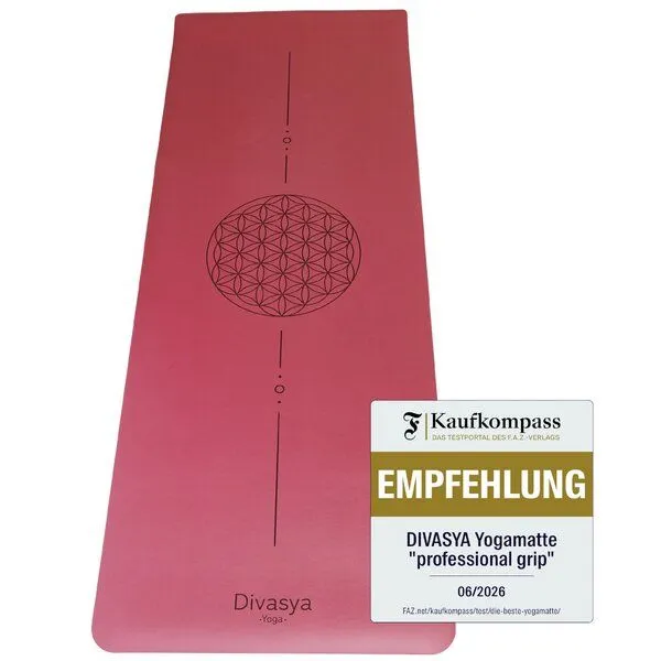 Divasya Divasya Yogamatte Naturkautschuk | rutschfester japanischer Grip | 6 Farben | Gurt & Hülle, Dunkelrot lebensblume, – Produktbild 3 von 4