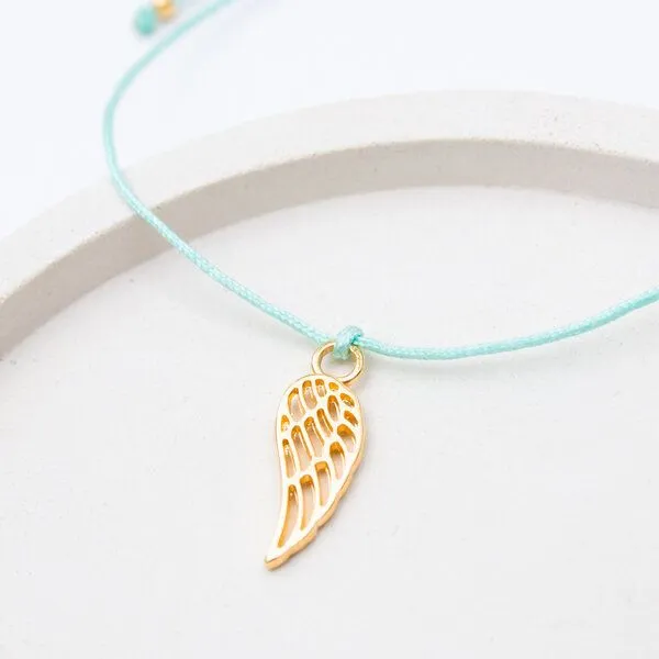 Bow & Hummingbird Bow & Hummingbird Schutzengel Armband „Ich schenke dir einen Schutzengel“ – Glücksbringer mit Engelsflügel, 24 Karat vergoldet, Mint, – Produktbild 1 von 3