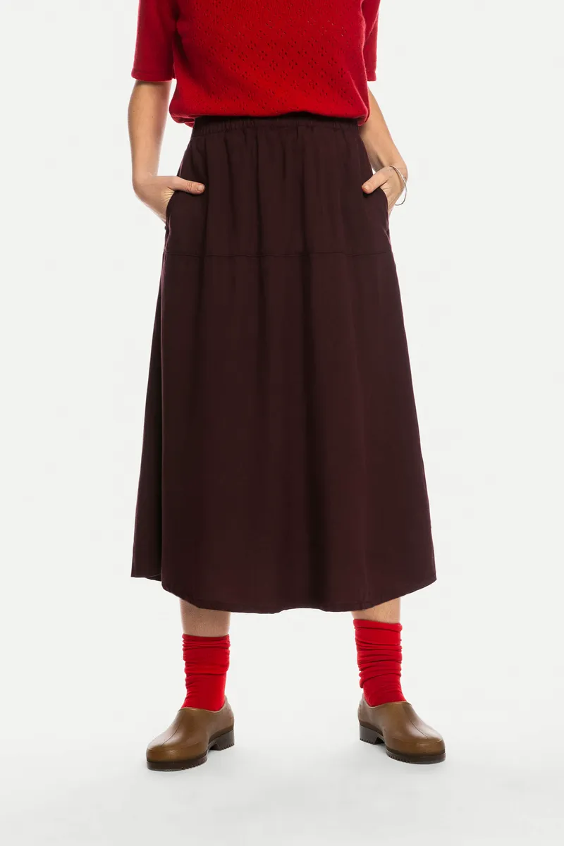 MATONA MATONA Damen vegan Midi-Rock Mit Rüschen Bordeauxrot, Rot, – Produktbild 2 von 2