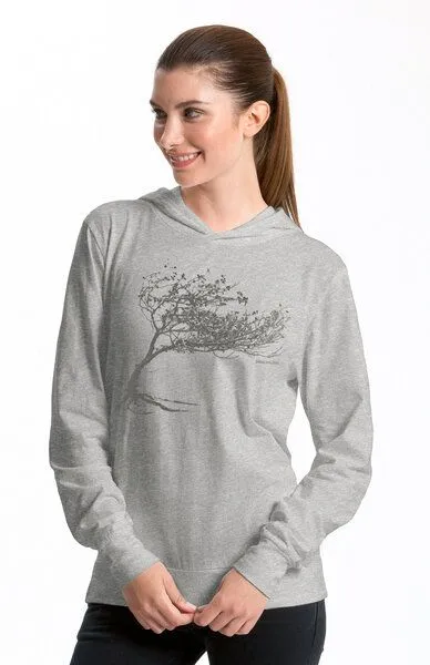 Peaces.bio - handbedruckte Biomode Peaces.bio - handbedruckte Biomode Bio-Jersey-Kapuzensweater Unisex "Windy Tree", Hellgrau, – Produktbild 1 von 4