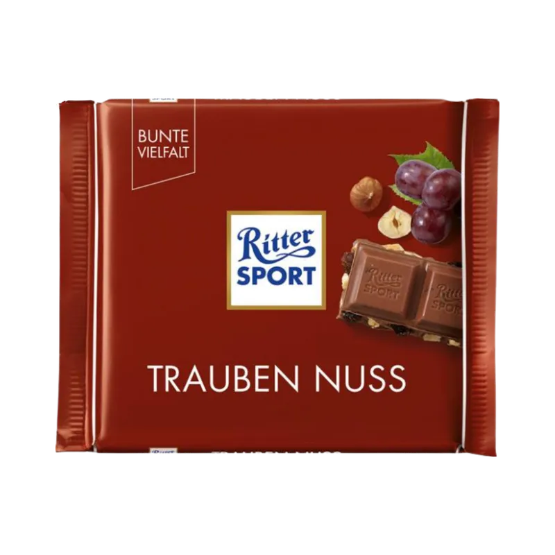 Ritter Sport Ritter Sport Schokolade, Ritter Sport Trauben Nuss mit Sultaninen und Haselnussstücken 100g – Produktbild 1 von 3