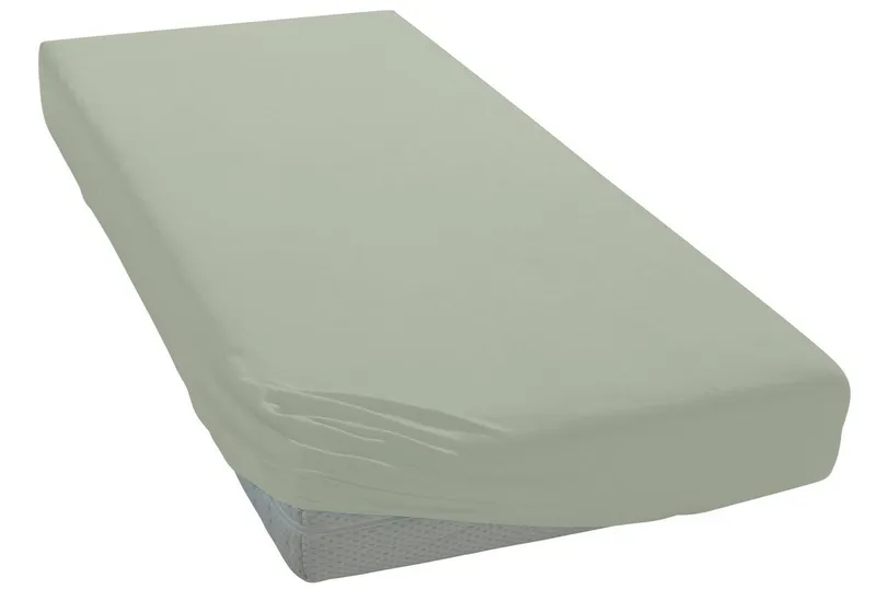 OTTO home Spannbettlaken MATILDA Jersey 160 g/m², 97% Bio-Baumwolle 3% Elasthan, Bettlaken, Jersey, Gummizug: rundum, (1 Stück), Bettlaken Bio-Baumwolle, für Matratzen bis 30cm Höhe, perfekter Sitz, Grün, – Produktbild 1 von 2