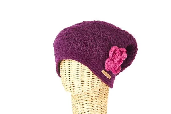 short'n'pietz short'n'pietz Schurwollmütze mit Blumenmotiv, Lila, – Produktbild 1 von 3