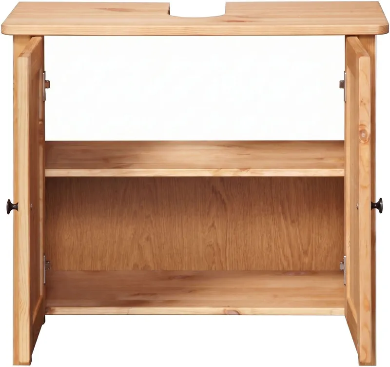 welltime Waschbeckenunterschrank Landhaus Sylt, Badschrank, Badmöbel, FSC®-zertifiziert Badmöbel im Landhaus-Stil, Breite 64 cm, aus Massivholz, Beige, – Produktbild 4 von 5