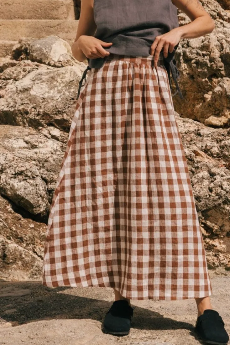 AmourLinen AmourLinen Damen vegan Rock Mona Mocha Gingham, Braun, – Produktbild 2 von 2
