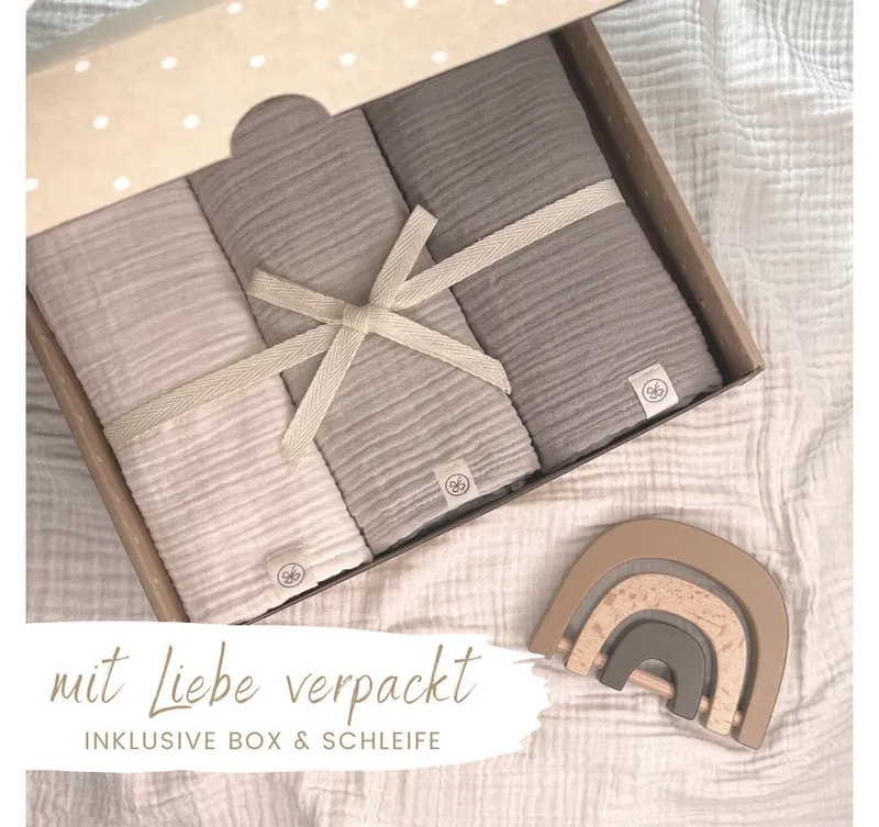Babydecke Mulltücher 3er-SET gekreppt, Spucktuch 64x64 100% GOTS BIO-Baumwolle, DIKOS, PREMIUM Qualität atmungsaktiv, nachhaltig, plastikfrei, kuschelweich, Grau, – Produktbild 4 von 5