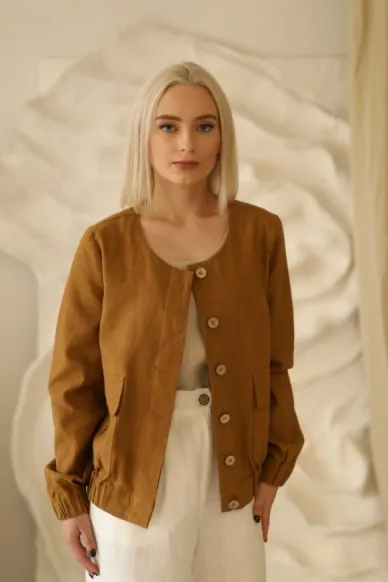 Amber Linen Amber Linen Damen vegan Jacke Bomber Helsinki Senfgelb, Dunkelgelb, – Produktbild 2 von 2