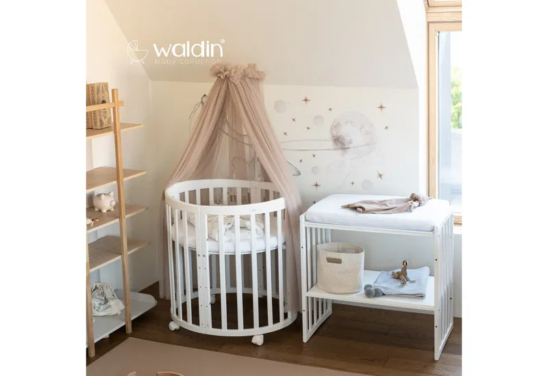 Waldin Waldin Babybett Oval 7in1 mitwachsend, Beistellbett, Matratze, Rollen, Braun, – Produktbild 5 von 5